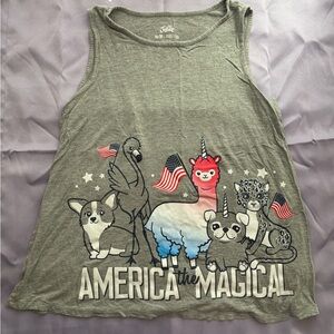 Justice Girls Glitter Graphic Tank Top – America the Magical – Size 18/20